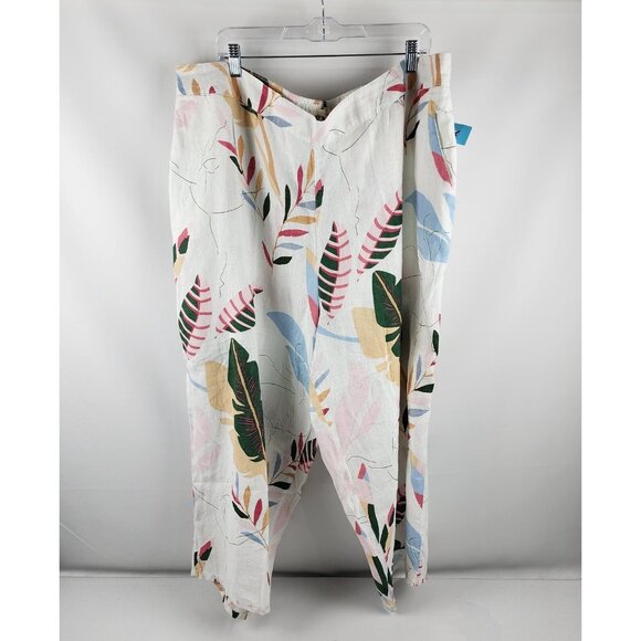 Cynthia Rowley Pants Womens Plus 3X Multi Floral 100% Linen Wide Leg NWT - Picture 1 of 9